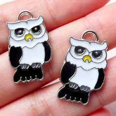 Owl Enamel Charms Color Bird Charm (2pcs / 14mm x 24mm / Black & White) Keychain Bracelet Earrings Bookmark Animal Handbag Charm CHM1412