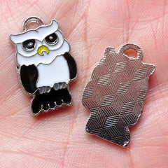 Owl Enamel Charms Color Bird Charm (2pcs / 14mm x 24mm / Black & White) Keychain Bracelet Earrings Bookmark Animal Handbag Charm CHM1412