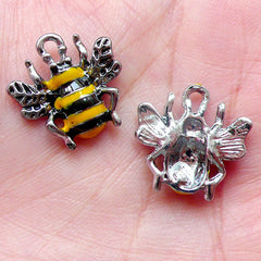 Bee Enamel Charms (2pcs / 17mm x 17mm / Black & Yellow) Insect Jewellery Bracelet Pendant Necklace Bangle Favor Charm Wine Charm CHM1414