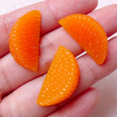 Orange Slice Cabochons (3pcs / 13mm x 26mm / Flat Back) Miniature Fruit Cabochon Whimsical Jewelry Kitsch Scrapbook Kawaii Decoden FCAB287