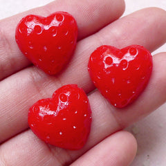 Heart Strawberry Cabochons (3pcs / 18mm x 17mm / Flat Back) Whimsical Scrapbook Kitsch Embellishment Kawaii Fruit Cabochon Decoden FCAB286