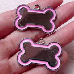Dog Bone Enamel Charms Dog Toy Color Charm (2pcs / 33mm x 23mm / Pink) Pet Key Fob Necklace Pendant Bracelet Bag Zipper Pull Charm CHM1421