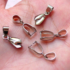 Pinch Bails / Claw Bail / Pendant Bail / Necklace Bail (10pcs / 5mm x 19mm / Silver / Nickel Free Lead Free) Pendant Charm Making F172