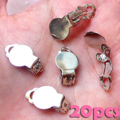 Earring Clip On with 10mm pad / Earring Clips / Clip-Ons (20 pcs / 10 Pairs / Silver / Nickel Free) Earring Blank Cabochon Earring F176