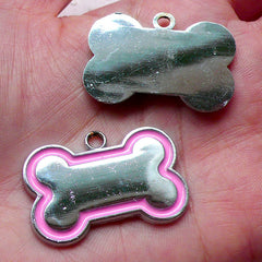 Dog Bone Enamel Charms Dog Toy Color Charm (2pcs / 33mm x 23mm / Pink) Pet Key Fob Necklace Pendant Bracelet Bag Zipper Pull Charm CHM1421