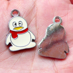 Penguin Enamel Charms Cute Animal Color Charm (2pcs / 17mm x 25mm / White and Red) Key Fob Bookmark Bag Zipper Pull Charm Bracelet CHM1424