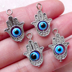 Fatima Hand Charm with Movable Blue Evil Eye / Hamsa Charms / Khamsa Charm (4pcs / 13mm x 20mm / Tibetan Silver / 2 Sided) Judaism CHM1428
