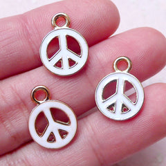 Peace Symbol Enamel Charms (3pcs / 12mm x 16mm / White) Necklace Bracelet Bangle Anklet Earrings Earphone Jack Charm Bookmark Charm CHM1439