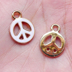 Peace Symbol Enamel Charms (3pcs / 12mm x 16mm / White) Necklace Bracelet Bangle Anklet Earrings Earphone Jack Charm Bookmark Charm CHM1439