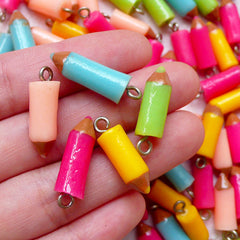 Colorful Pencil Charms (3pcs / 7mm x 23mm / Color by Random) Kitsch Jewellery Bracelet Necklace Earrings Keychain Bookmark Charm CHM1433