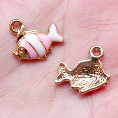 CLEARANCE Tropical Fish Enamel Charms (3pcs / 16mm x 15mm / Pink and White) Dust Plug Charm Beach Bracelet Necklace Bangle Anklet Earrings CHM1436