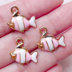 CLEARANCE Tropical Fish Enamel Charms (3pcs / 16mm x 15mm / Pink and White) Dust Plug Charm Beach Bracelet Necklace Bangle Anklet Earrings CHM1436