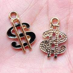 Money Symbol Enamel Charms (3pcs / 12mm x 20mm / Black) Necklace Bracelet Bangle Anklet Earrings Dust Plug Charm Handbag Charm CHM1441