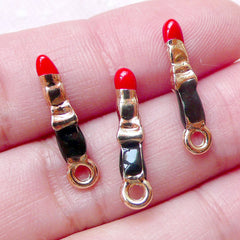 CLEARANCE Lipstick Enamel Charms (3pcs / 4mm x 19mm / Red & Black) Necklace Bracelet Bangle Anklet Earrings Keychain Charm Wine Glass Charm CHM1443