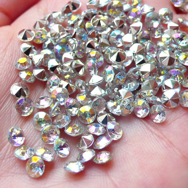 4mm Point Back Acrylic Rhinestone / Tip End Rhinestones (100pcs / SS16 / AB Clear) Bling Bling Faceted Rhinestones Decoration RHE085