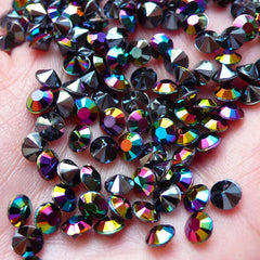CLEARANCE 5mm Point Back Acrylic Rhinestones / Tip End Rhinestones (70pcs / SS21 / AB Black) Bling Bling Faceted Rhinestones Scrapbooking RHE093