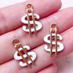 Dollar Sign Enamel Charms (3pcs / 12mm x 20mm / White) Necklace Bracelet Bangle Anklet Earring Keychain Charm Favor Charm Wine Charm CHM1440