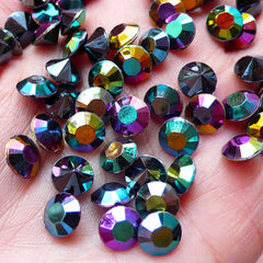 CLEARANCE 8mm Pointed Back Rhinestones / Tip End Acrylic Rhinestones (30pcs / SS38 / AB Black) Bling Bling Faceted Rhinestone Kawaii Decoden RHE095