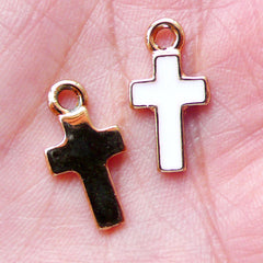 Cross Enamel Charms Color Religious Charm (3pcs / 9mm x 18mm / White) Pendant Necklace Bracelet Earring Bangle Anklet Bookmark Charm CHM1446