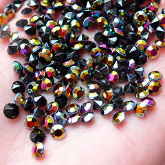 4mm Pointback Rhinestones / Tip End Acrylic Rhinestones (100pcs / SS16 / AB Black) Bling Bling Faceted Rhinestones Decoration RHE092