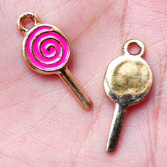 Cute Lollipop Enamel Charms (3pcs / 9mm x 21mm / Pink) Necklace Bracelet Bangle Anklet Earrings Miniature Sweets Baby Shower Charm CHM1449