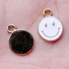 Smiley Enamel Charms Happy Smile Charm (3pcs / 12mm x 16mm / White) Pendant Bracelet Earrings Bangle Keychain Handbag Favor Charm CHM1455