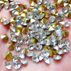 DEFECT 5mm SS19 Resin Rhinestones (Tip End / Pointed Back / Clear / Around 50 pcs) Bling Bling Faceted Cut Round Rhinestones Kawaii Decoden RHE103
