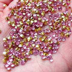 3mm Pointback Rhinestones / SS12 Tip End Resin Rhinestones (Pink / Around 120pcs) Bling Bling Faceted Round Rhinestone Scrapbooking RHE106