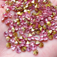 4mm Pointed Back Rhinestones / SS15 Tip End Resin Rhinestone (Pink / Around 80pcs) Bling Bling Faceted Round Rhinestone Embellishment RHE107