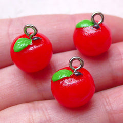 3D Apple Charms Fruit Cabochon w/ Eye Pin (3pcs / 12mm x 13mm / Red & Green) Necklace Bracelet Earrings Bangle Kawaii Bookmark Charm CHM1458