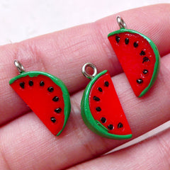 Watermelon Charms Fruit Cabochon w/ Eye Pin (3pcs / 8mm x 19mm / Red & Green / 2 Sided) Necklace Bracelet Earring Anklet Wine Charm CHM1459