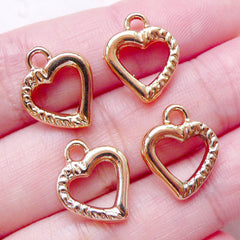 Heart Drops Gold Heart Charms (4pcs / 12mm x 15mm / Gold / 2 Sided) Valentines Day Charm Necklace Bracelet Wedding Party Wine Charm CHM1464