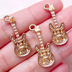 CLEARANCE Guitar Charms (3pcs / 11mm x 29mm / Gold) Music Instrument Band Electric Guitar Keychain Pendant Necklace Earrings Zipper Pull Charm CHM1467