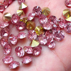 7mm Tip End Resin Rhinestones / SS33 Pointed Back Rhinestones (Pink / Around 15pcs) Bling Bling Faceted Rhinestones Wedding Jewelry RHE109