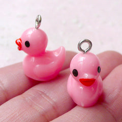 3D Duck Charms Kawaii Animal Cabochon w/ Eye Pin (2pcs / 17mm x 20mm / Pink) Pendant Bracelet Earrings Bangle Baby Shower Charm CHM1460
