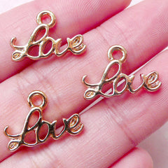 Small Love Charms (3pcs / 18mm x 12mm / Gold) Valentines Day Favor Charm Necklace Bracelet Bangle Wedding Party Decor Wine Charm CHM1463