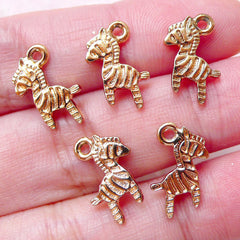 Tiny Zebra Charms Animal Drops (5pcs / 10mm x 14mm / Gold / 2 Sided) Add On Charm Bracelet Bangle Anklet Cute Favor Charm Wine Charm CHM1468