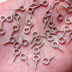 Screw Eye Bails / Screw Eye Pins / Eye Hooks / Screw Hook Bails (4.5mm x 9mm / 50 pcs / Tibetan Silver / Nickel Free) Charms Making F186