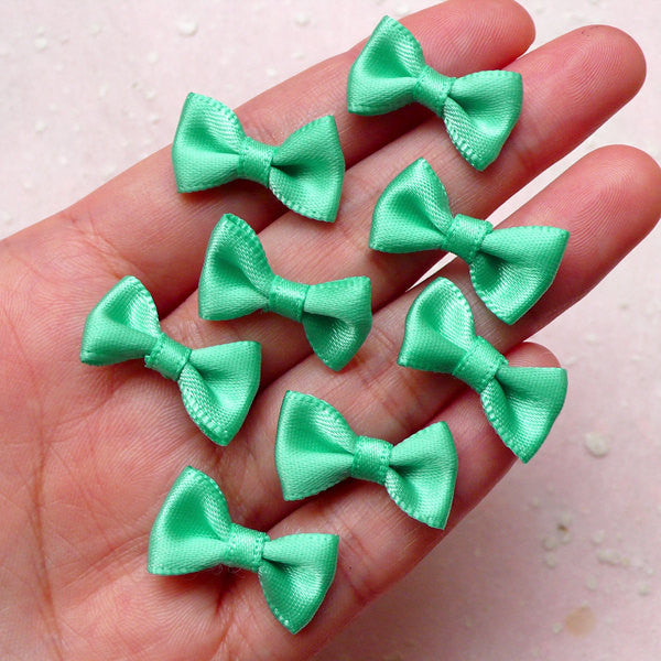 CLEARANCE Little Satin Bow / Small Fabric Ribbon Bows (8pcs / 20mm x 12mm / Blue Green) Head Band Jewelry Findings Wedding Party Decor Scrapbook B134