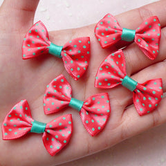 Fabric Ribbon Bows / Satin Bow Tie (5pcs / 35mm x 25mm / Pink Red & Green Polka Dot) Hair Accessories Jewelry DIY Decoration Packaging F210