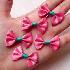 Satin Bows / Fabric Ribbon Bow Tie (5pcs / 35mm x 25mm / Dark Pink & Green Polka Dot) Head Band Card Decoration Wedding Party Decor F214