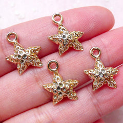 Small Starfish Charms / Sea Star Pendant (4pcs / 13mm x 16mm / Gold) Sealife Jewelry Beach Necklace Bracelet Bangle Anklet Earrings CHM1469