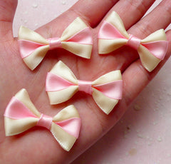 Satin Ribbon Bow / Fabric Bow Tie (4pcs / 40mm x 25mm / Pink & Cream) Hair Accessories Fairy Kei Jewelry Supplies Wedding Decoration F216