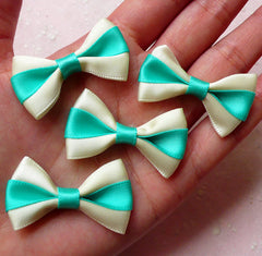 Fabric Ribbon Bow / Satin Bow Tie (4pcs / 40mm x 25mm / Teal Blue Green & Cream White) Fairy Kei Hair Clip Jewelry Making Embellishment F218
