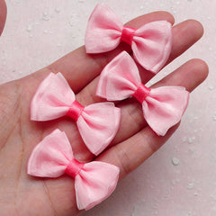 Satin Bow Tie / Fabric Ribbon Bows (4pcs / 40mm x 25mm / Pink) Fairy Kei Decoration Hair Clip Scrapbooking Packaging Embellishment F225