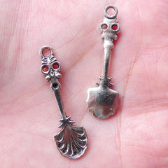 Fancy Spoon Charms Mini Silverware Charm (6pcs / 10mm x 35mm / Tibetan Silver) Kawaii Earphone Jack Charm Decoden Dollhouse Sweets CHM1476