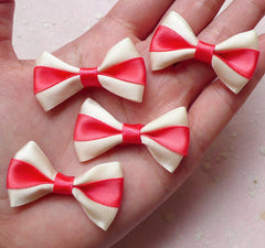 Fabric Bow Tie / Satin Ribbon Bow (4pcs / 40mm x 25mm / Pink Red and Cream White) Hair Accessory Jewelry Supplies Scrapbooking Sewing F217