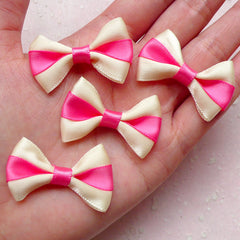 Satin Bow Tie / Fabric Ribbon Bows (4pcs / 40mm x 25mm / Dark Pink and Cream White) Hair Clip Making Decoration Packaging Supplies F219