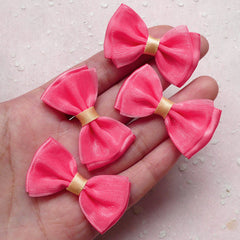 Fabric Ribbon Bow / Satin Bow Tie (4pcs / 40mm x 25mm / Dark Pink and Yellow) Hair Clip Jewelry Making Embellishment Cute Packaging F224