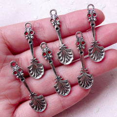 Fancy Spoon Charms Mini Silverware Charm (6pcs / 10mm x 35mm / Tibetan Silver) Kawaii Earphone Jack Charm Decoden Dollhouse Sweets CHM1476